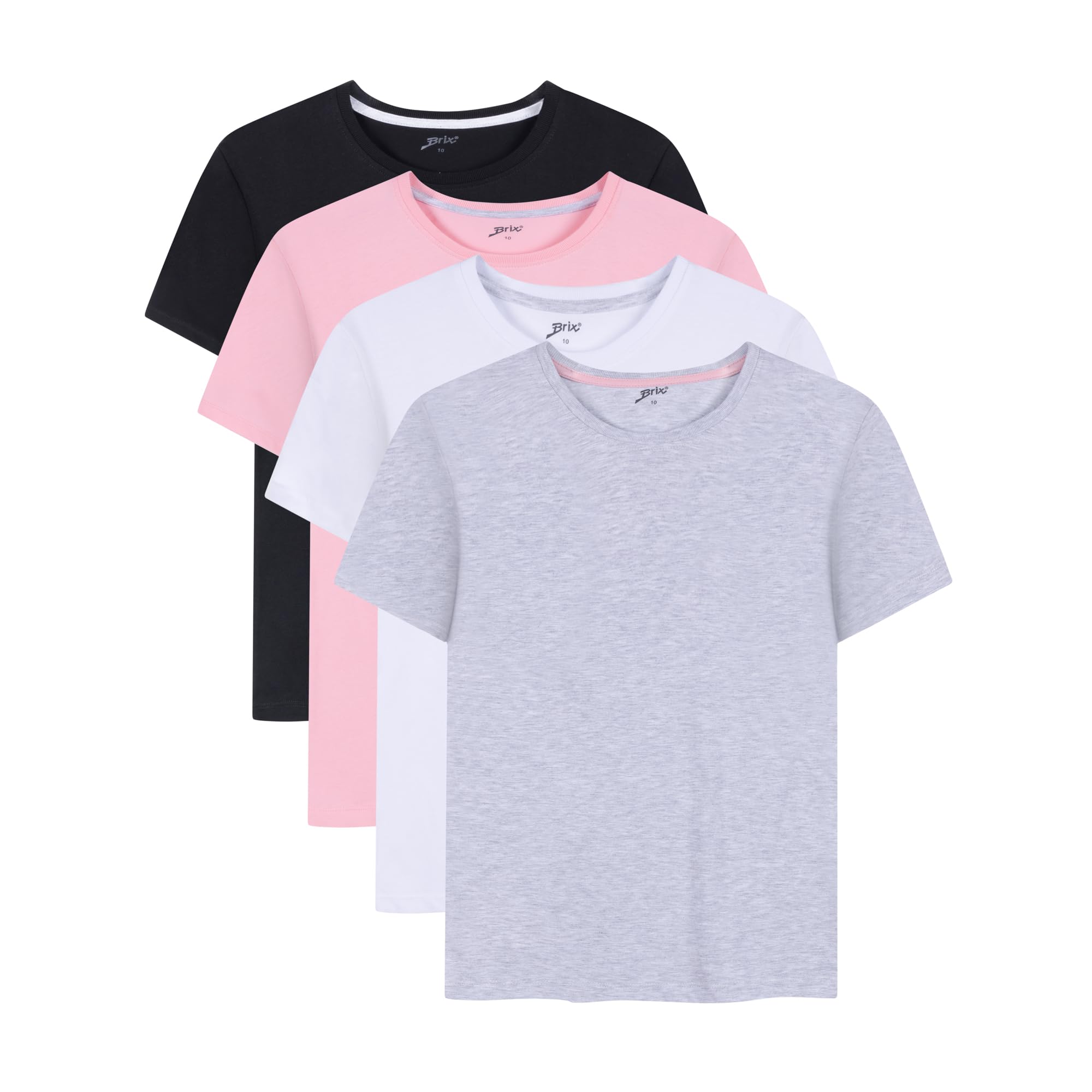Brix Girls Short Sleeve T-Shirts 5 Pack – Soft Cotton Tees, Breathable Everyday Tops, Tagless Comfort.